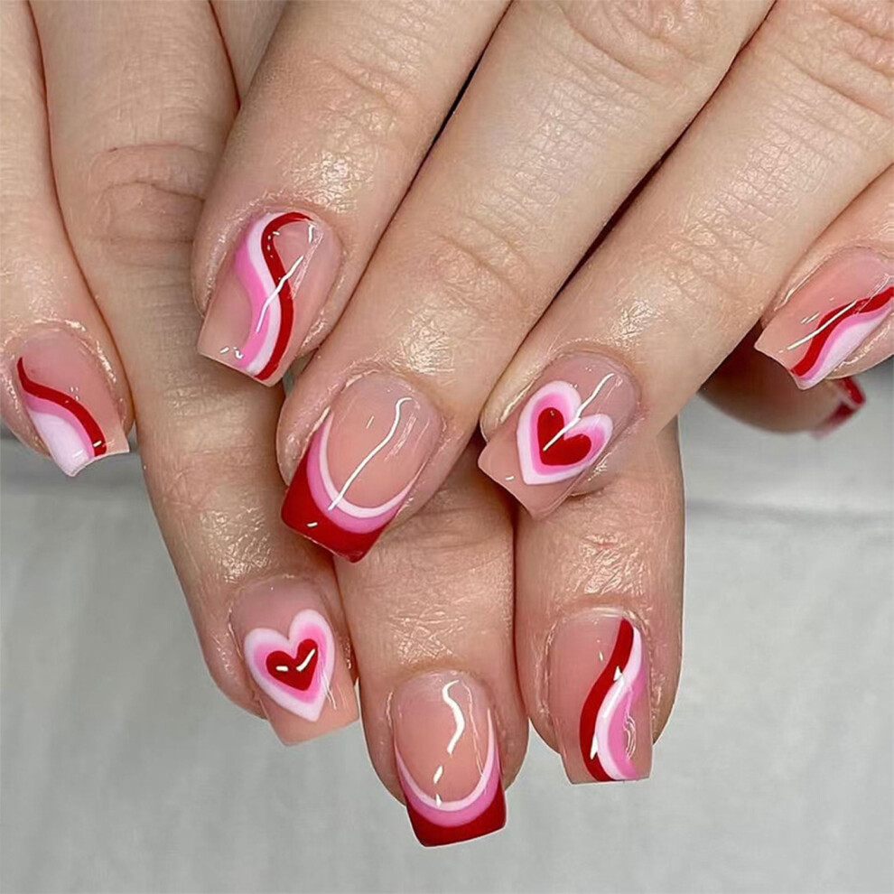 Valentine's Day Press-On Nails French Tip Glossy Heart