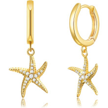 Huggie Earrings for Women 14K Gold Plated Beach Theme Drop