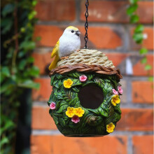 Căsuță decorativă pentru păsări cu design floral pictat manual și