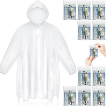 Rain Ponchos for Adults Portable Card-Sized Hooded 10-Pack