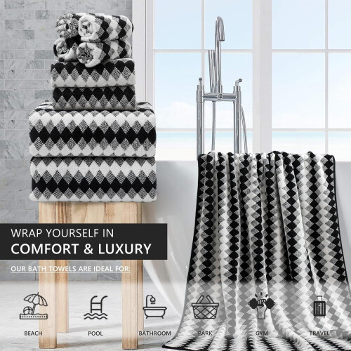 Set prosoape de baie alb-negru, 8 piese, 600 g/m² 1