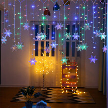 Hópelyhes fényfüzér, 96 LED, 4M, 8 üzemmód, meleg fehér