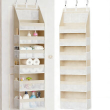 Sac de rangement de porte beige non tissé à 6 couches, organisateur suspendu à 6 étagères avec 13 poches en filet, capacité de 25 kg,