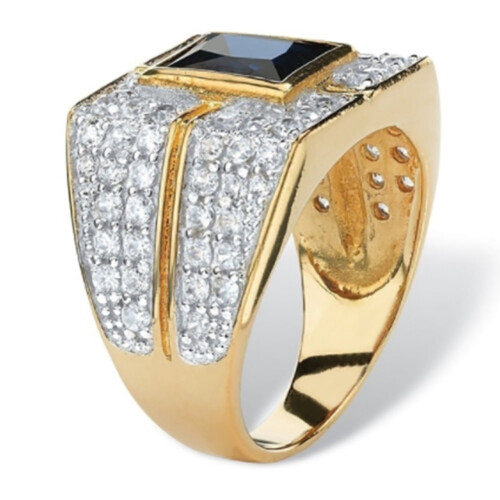 Men's Square Faux Sapphire Rhinestone Ring 2