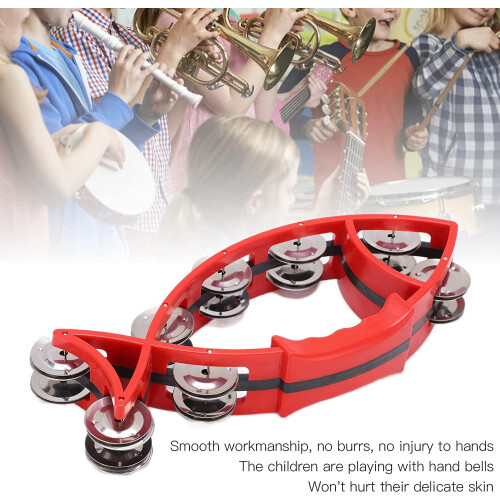 Fish-shaped hand tambourine red double-row 2