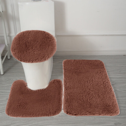 Ensemble de tapis de bain marron 3 pièces en forme de U antidérapant