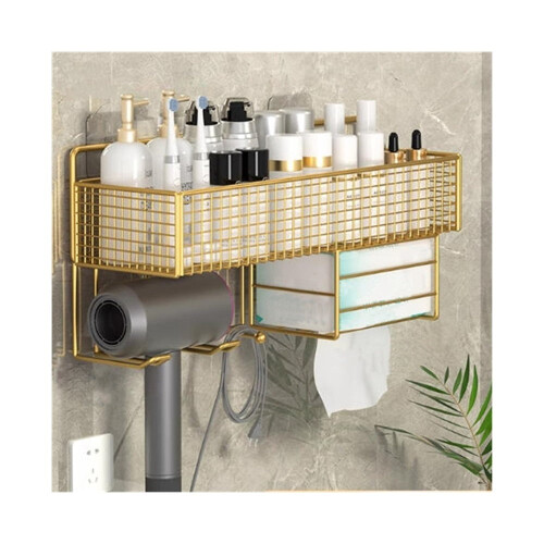 Hair dryer storage rack, non perforated bathroom sink