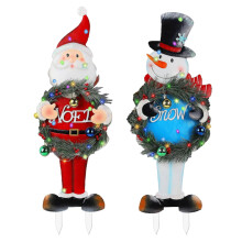 Placa de Natal para Jardim com Papai Noel - Decoração Externa de Natal (2 peças)