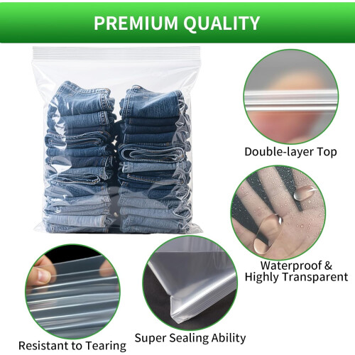 Sacos de armazenamento transparentes reutilizáveis com zíper, 5 galões (18 x 24 polegadas), 25 unidades 2