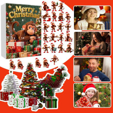 Calendrier de l'Avent de Noël avec décorations suspendues en forme de singe (24 pièces)