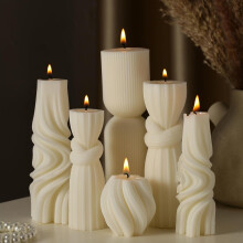 Bougies piliers côtelées en cire de soja, lot de 6, blanches