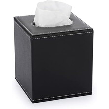 Boîte à mouchoirs en cuir noir, cube magnétique, PU