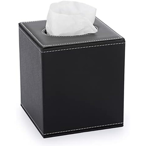 Boîte à mouchoirs en cuir noir, cube magnétique, PU