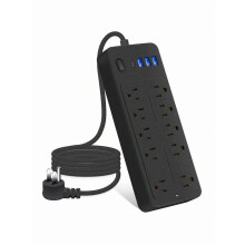 Predlžovací kábel 10AC4USB1700J Prepäťová ochrana Čierna Biela