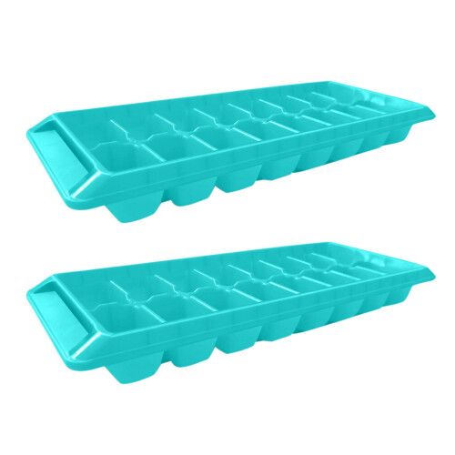 2PCS Large Ice Cube Trays with Lid,2 rows Stackable Ice Cube Molds for Freezer, Easy Release 16 Square Ice Trays for Drinks,, Coffee,Whisky (Blue)