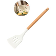 Yoloke Wood & Silicone Slotted Spatula – Non-Stick, Heat-Resistant, Lightweight, Durable, Easy Clean | Compatible with Kitchen, Camping, Baking
