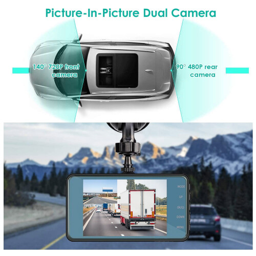Dubbel dashcam720P bil-DVR med rörelsedetektering 1