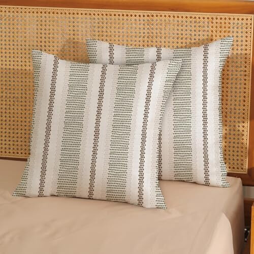 Boho Örngott 18x18 Salviagrön Brun Prickig Randig 2