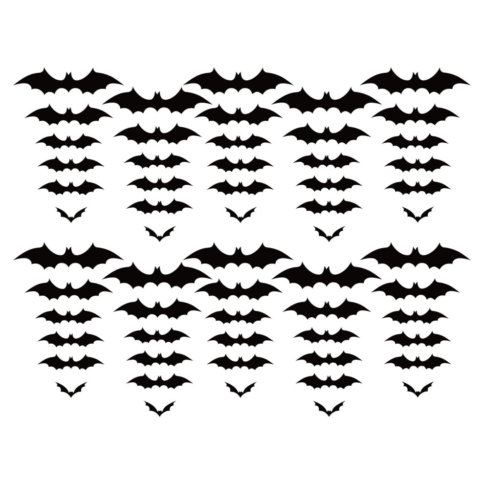 Halloween Bat Wall Decals Black Spooky 60 Pcs 937196833399