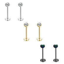 Stainless Steel CZ Lip Studs 18G 20G 1.0x7mm 6 pcs