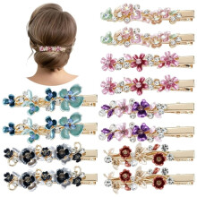 Strassblumen-Haarspangen, rutschfest, Entenschnabelform, 12er-Pack