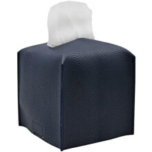 Boîte à mouchoirs carrée en similicuir bleu marine 12,7 x 12,7 x 12,7 cm