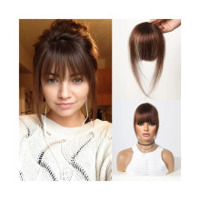 Franja de cabelo humano com presilha para mulheres, franja reta.