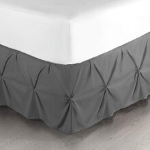 Jupe de lit grise Cal King, 14 pouces de hauteur, plis pincés, en microfibre
