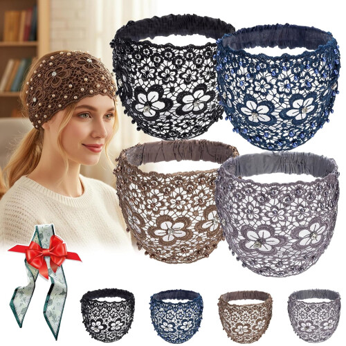 Tiara larga boho com miçangas em formato de flor de ameixa e cristais.