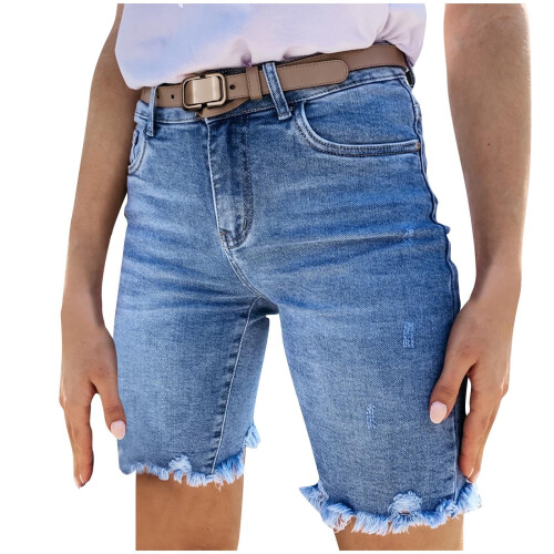 Women's denim short shorts with button pockets 1