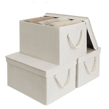 32L opbevaringsbeholdere med låg og bløde rebhåndtag, beige