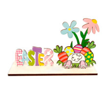 Houten paashaas-letterbord met ei- en bloemmotieven