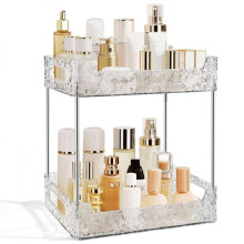 Organisateur de comptoir de salle de bain transparent Ă 2 niveaux