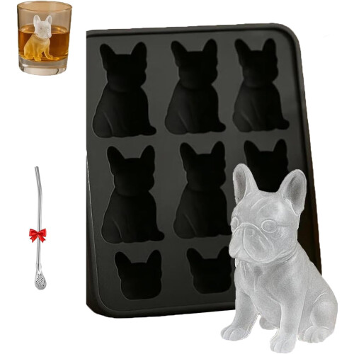 Fransk Bulldogg Isform – 3D Silikonform, 12 Hål