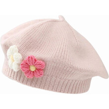 Baby Beret Hat Toddler Girls Winter Warm Knit Beanie French Artist Bonnet Cap with Cute Flower Accent