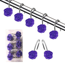 Crochets de rideau de douche en résine en forme de rose (12 pièces)