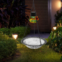 Outdoor hanging bird feeder and bath glass design 1 piece