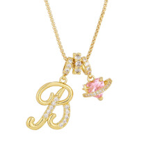 Heart-shaped diamond initial pendant necklace gold-plated