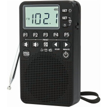 Hordozható AM/FM zsebrádió LCD kijelzővel és ébresztőórával