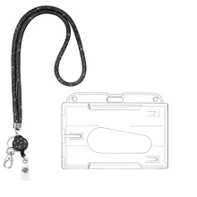 Porte-badge lanière orné de strass et de cristaux pour femmes et enseignantes – Noir, 9 x 6,7 cm, compatible avec les cartes d'identité standard