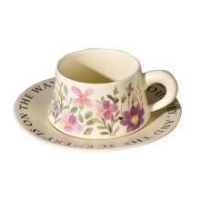 Tasse en céramique à motif floral vintage avec soucoupe, 250 ml, rose