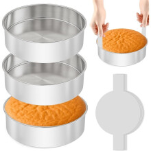 8 Inch Cake Pan - 3PCS Stainless Steel Round Layer Cake Baking Pans with 100 PCS Parchment Paper, Round Bakeware