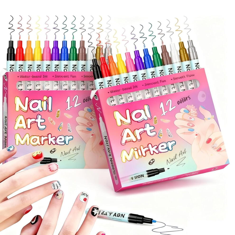 Waterproof Nail Art Pen Set 12 Colors 0.5mm Tip