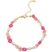 Daisy flower beaded bracelet women gold plated adjustable
