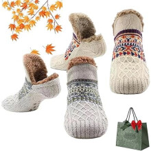 Kelvono Winter Wool Socks, Non-Slip Floor Socks, Unisex Fluffy Fuzzy Slipper Sock for All-Day Warmth and Comfort(M)