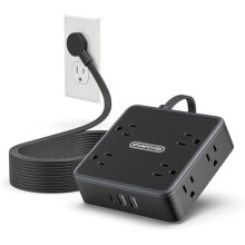 Przedłużacz płaski 25 stóp, 8 gniazd, 3 porty USB, 1080J, przepięcie