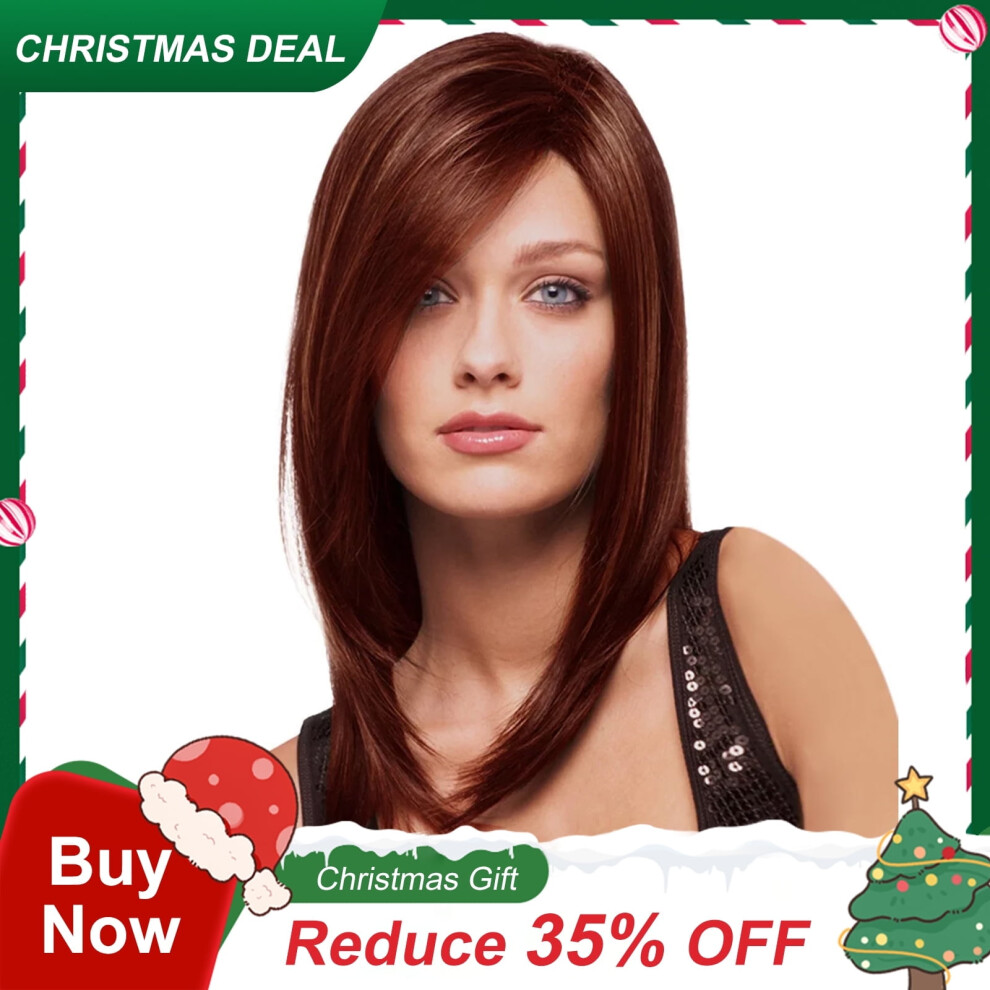 Brown Synthetic Wig Medium Long Natural Look