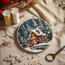 Juleskov Snehus Broderikit 15 cm Hoop