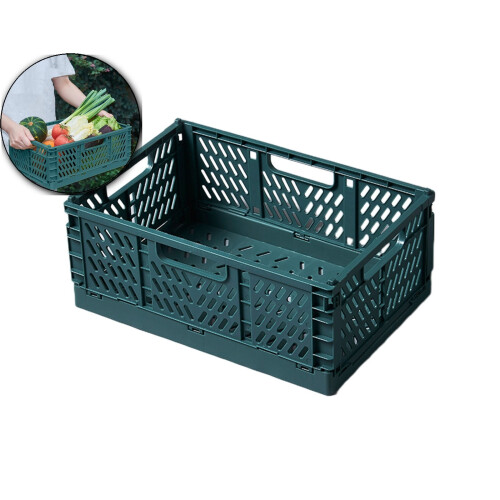 Caisse de rangement pliable en plastique vert empilable