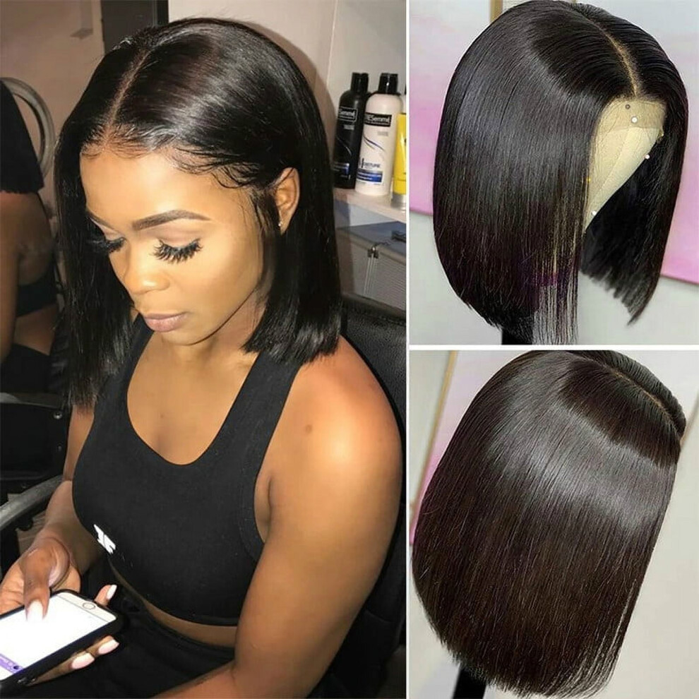 Straight Bob Wig Human Hair 12 Inch Glueless 4x4